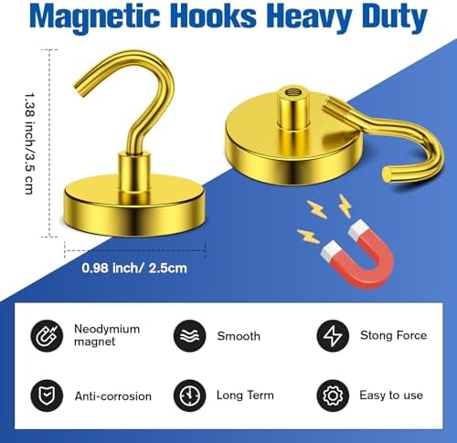 Grtard 6 Pcs Yellow Magnetic Hooks Heavy Duty, 85 LBS Strong Magnet Hooks - Image 2