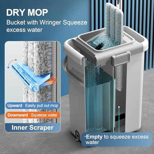 JOYMOOP Mop and Bucket Set for Commercial, 5 Microfiber Pads - Image 3
