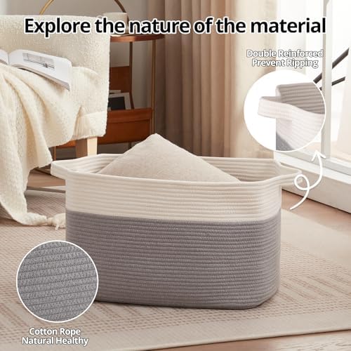 OIAHOMY Large Blanket Basket, 65L Cotton Rope Woven Laundry Basket, Toy Bin - Image 5