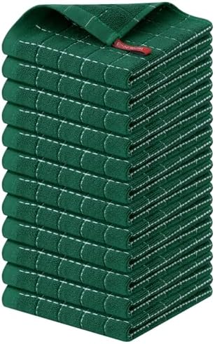 Homaxy 100% Cotton Terry Kitchen Dish Cloths, 12 Pack, Dark Green by Homaxy