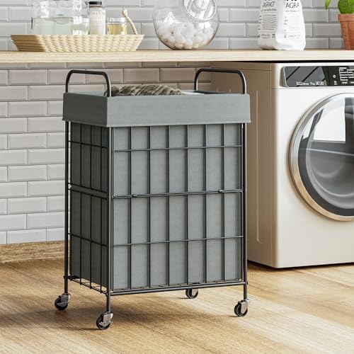 90L Laundry Hamper with Wheels, Laundry Basket with Handle and Liner Bag - Image 2