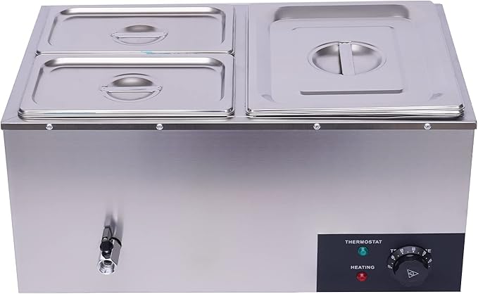 Electric Steam Table Food Warmer 3-Pan 600W Commercial Buffet Servers and Warmers, 22Qt Stainless Steel Electric Buffet Food Warmer, Restaurant Catering Buffet Warmer, 86-185℉ Temp Control