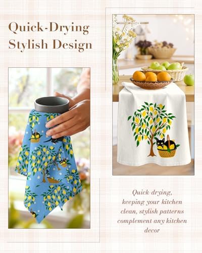 Miss Adola Flour Sack Kitchen Towels Set of 4, Lemon Grove Cat - Image 4