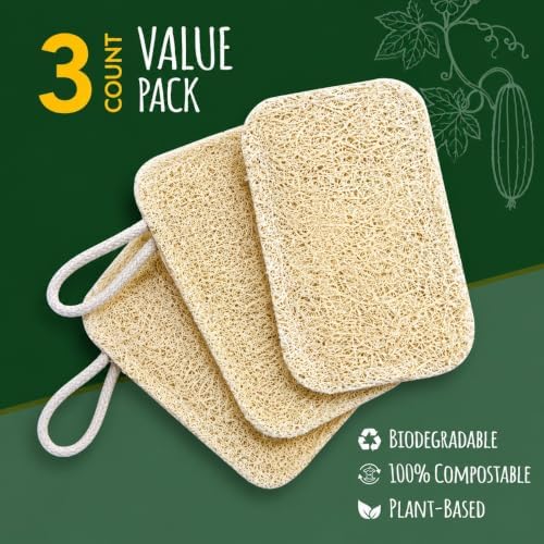 Natural Loofah Dish Sponge 3-Pack Natural Biodegradable Sponges - Image 5