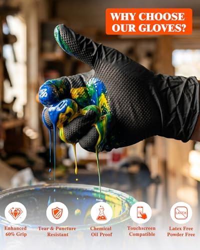 wcy 9 Mil Heavy Duty Disposable Nitrile Gloves, Diamond Grip - Image 5