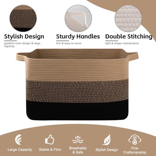 OIAHOMY Extra Large Blanket Basket, 95L Cotton Rope Woven Laundry Basket - Image 6