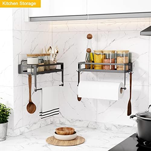 ESOW Paper Towel Holder with Shelf, Adhesive No Drill Heavy Duty - Image 2