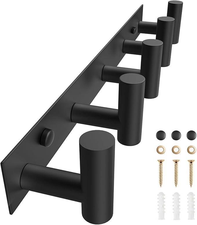 VAEHOLD Black Hat and Coat Wall Mount Rack 5 Hooks by VAEHOLD
