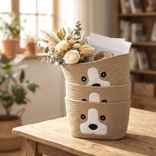Dog Theme Basket for Nursery 3-Tier Cotton Rope Hanging Basket Cute Dog Clothes - Image 4