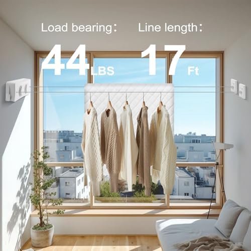 17Ft Retractable Clothesline Indoor/Outdoor, Comes - Image 2