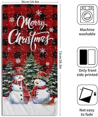 Xmas Snowman Small Bathroom Towels Set Merry Christma Black Red Buffalo Plaid - Image 2