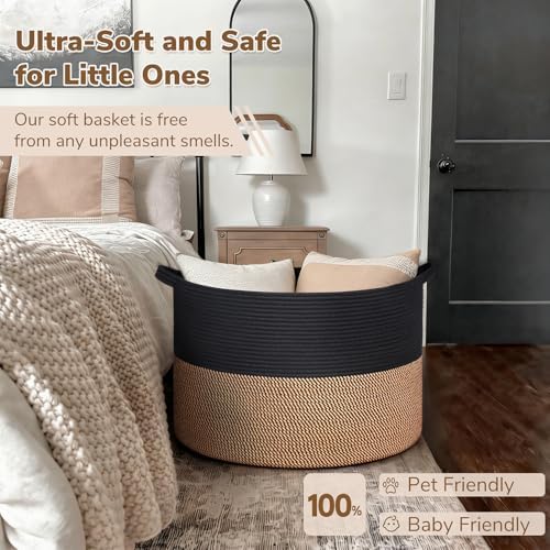 INDRESSME 115L Extra Large Woven Rope Blanket Basket Living Room, Mix Black - Image 5