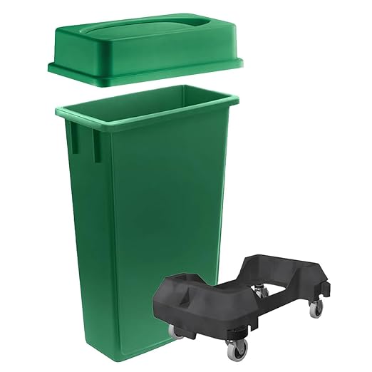 3 pack 23 Gallon Waste Bin with Lid & Dolly, Heavy-Duty Trash Can, Slim Rectangular Garbage Bin, Durable Waste Container, Recycling Bin, Plastic Wastebasket for Kitchen, Garage, Restaurants, Office