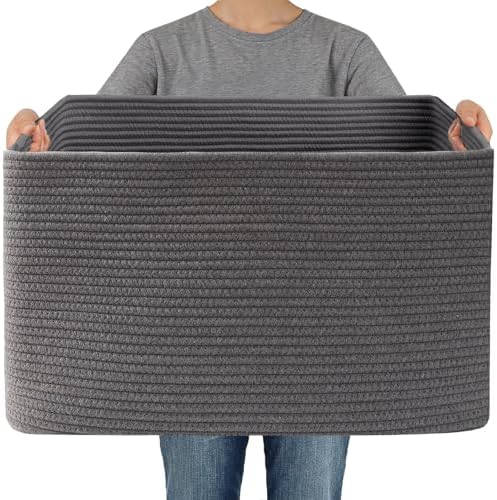 JMvicyroam 96L Large Woven Cotton Rope Blanket Basket by JMvicyroam