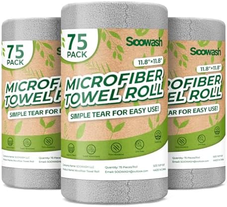 Microfiber Cleaning Cloths Roll 225 Pack 12x12 Inch Lint Free by SOOWASH