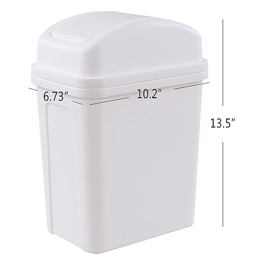 Idotry 1.8 Gallon White Swing Top Garbage Can, Plastic Small Trash Can with Swing Lid, 1 Pack