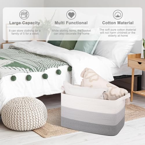 OIAHOMY 50L Storage Basket Large Blanket Basket Living Room Gray 3-Pack - Image 4