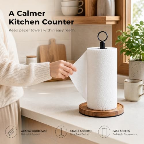 WILDMOS Paper Towel Holder Countertop, Solid Acacia Wood - Image 2
