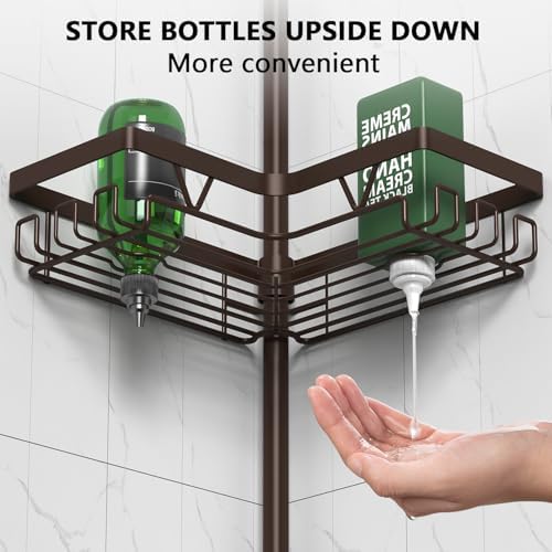DAOYA Corner Shower Caddy Tension Pole Bronze Tension Rod Shower Organizer - Image 4