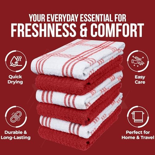 DAN RIVER Red Kitchen Towels, 12 Pack, 16x26 Inches Absorbent Dish Towels - Image 5