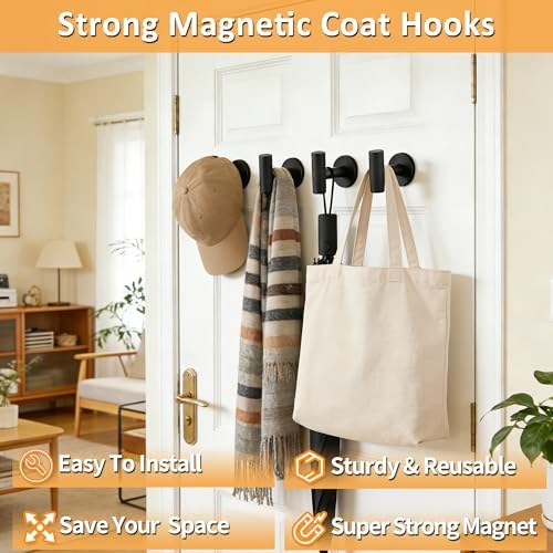 ULIBERMAGNET Strong Magnetic Coat Hooks, 8 Pack Heavy Duty Rubber Coated - Image 4