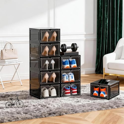 KEFA XL Shoe Storage Box Organizer, 8 Pack Shoe Boxes Clear Plastic Stackable - Image 2
