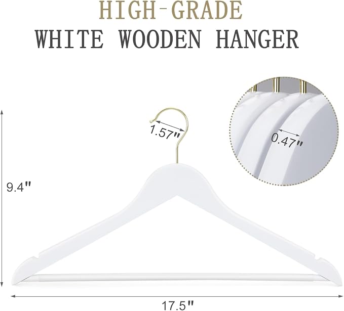 TOPIA HANGER Wooden Hangers 30 Pack, Non Slip Pants Bar, Shoulder Notches - Image 2