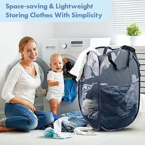 2 Pack Pop Up Laundry Hampers, 70 L Collapsible Foldable Mesh Basket - Image 6