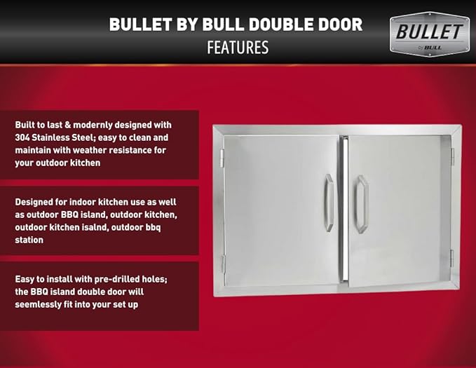 Bullet by Bull Stainless Steel Outdoor Kitchen Grill Set - Built-In Liquid Propane Grill -BBQ Kitchen Island Bundle - Includes 4 Burner Grill, Double Access Door & Double Storage Drawer