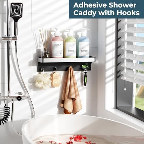 Shower Caddy Adhesive with 5 Hooks & Drainage - Image 2