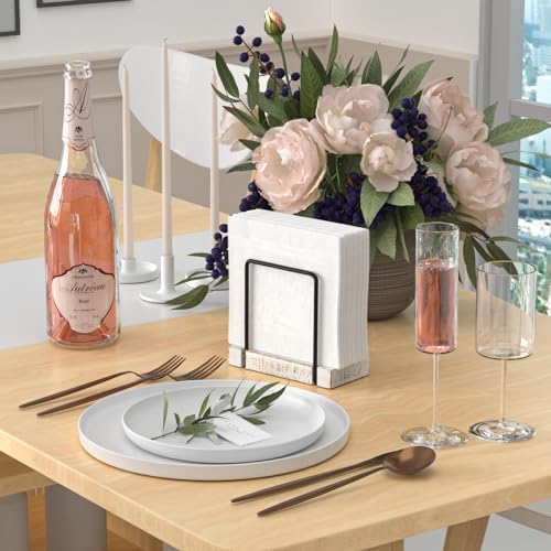 Wican Napkin Holder for Table, Wood Iron Standing Napkin Dispenser - Image 2