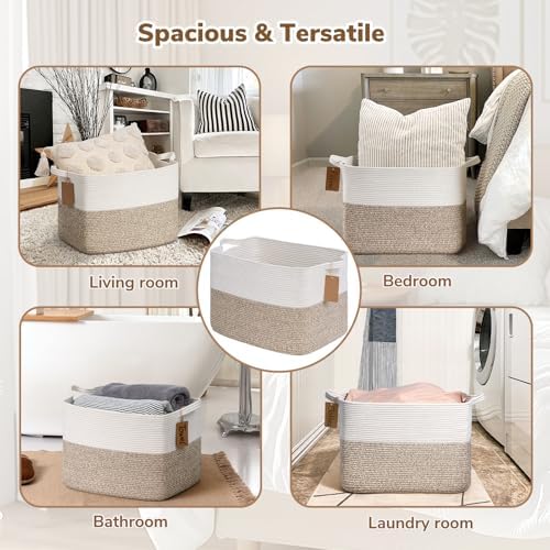 Goodpick 50L Large Woven Rope Storage Basket, Light Brown - Image 4