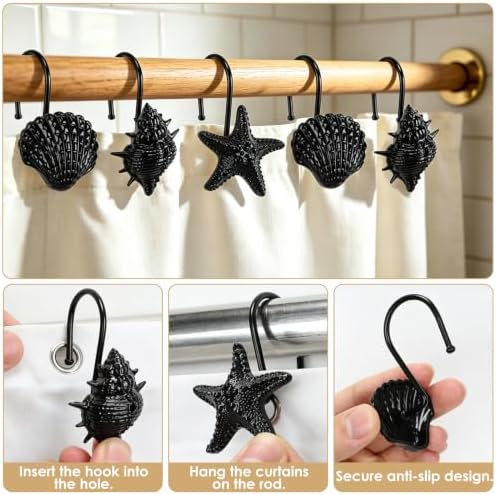 Metal Seashell Shower Curtain Hooks, Rust-Resistant Hooks - Image 4