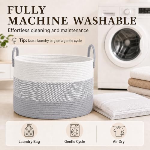 JMvicyroam 115L Extra Large Machine Washable Cotton Rope Blanket Basket - Image 7