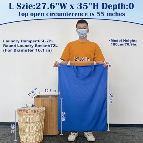 Laundry Bag with Handles & Drawstring Closure, 27.6"Wx35"H Blue - Image 2