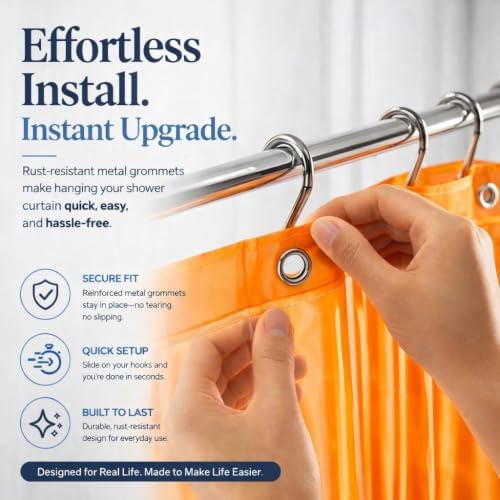 EHZNZIE Orange Shower Curtain Liner 72x72, PEVA Waterproof Bath Curtain - Image 6