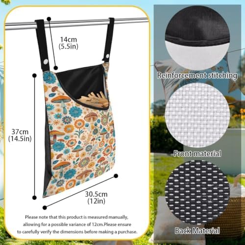 Boho Mushroom Hanging Clothespin Bag, Floral Waterproof Clothespin Holder - Image 6