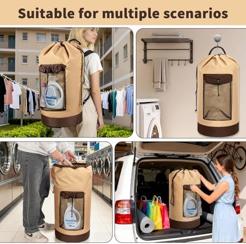 150L Laundry Bag Backpack with 3 Sizes Mesh Wash Bags and Shoulder Straps - Image 6