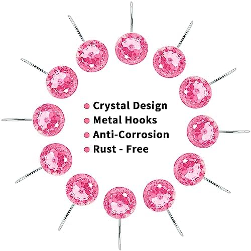 Pink Diamond Crystal Bling Shower Curtain Hooks Rings - Image 4