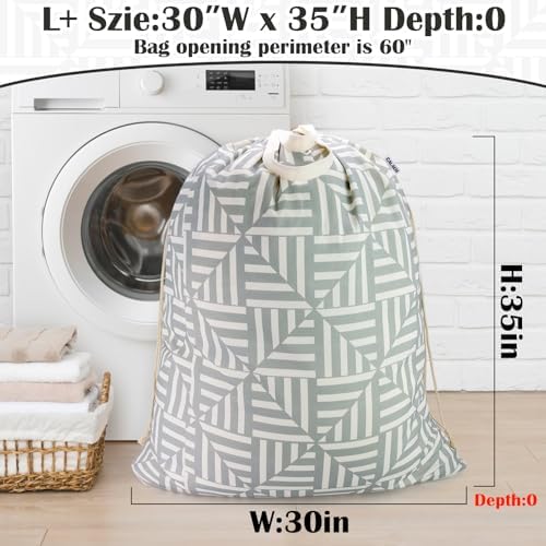 Canvas Laundry Bag with Handles & Drawstring 30"Wx35"H, L+ Geometry Gray - Image 4