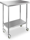 STABLEINK Stainless Steel Table with Wheels 24 x 30 Inches, NSF Commercial Prep & Workbench with Adjustable Undershelf and Casters, for Commercial Kitchen, Restaurant, Hotel,Laundry and Garage