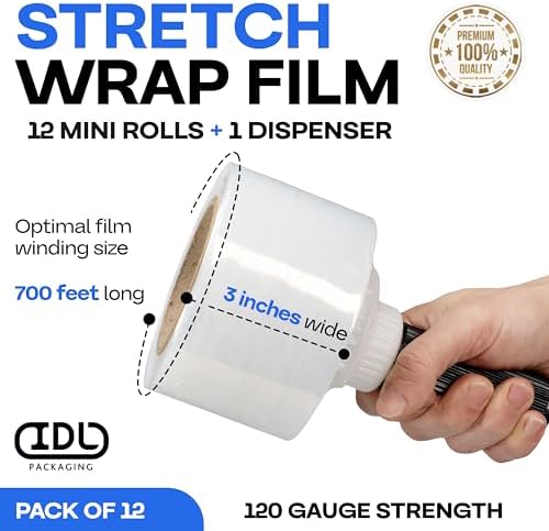 IDL Packaging 3" Stretch Wrap Mini Roll, 700 feet, 120 Gauge - Image 2