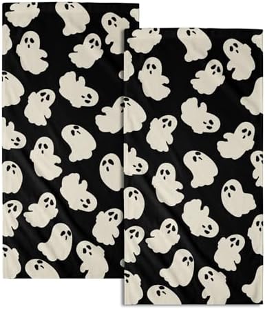 Halloween Ghost Hand Towels Pack of 2 White Spooky Ghost Black Face Towel by Granbey