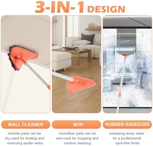 RONSUNG Wall Cleaner Mop, 82-Inch Handle, Baseboard Cleaner Tool, 6 Pads - Image 2