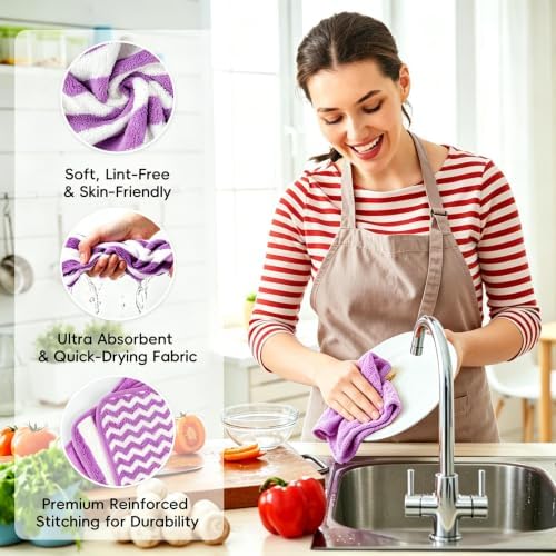 Microfiber Cleaning Cloths, 6 Pack Purple Kitchen Towels - Image 4