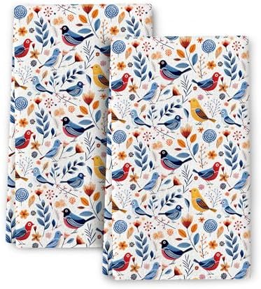 Floral Birds Kitchen Towels Decorative Set of 2 by Wovoto