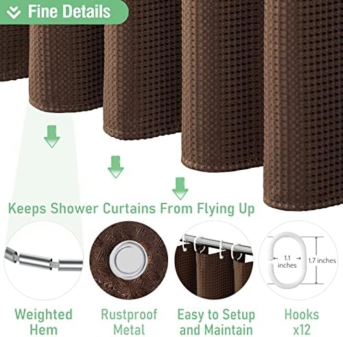 Dynamene Extra Long Waffle Shower Curtain 256 GSM Fabric 72"x84" Brown - Image 5