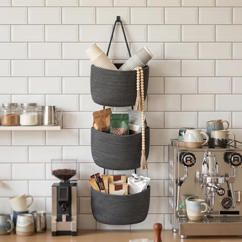 Wall Hanging Rope Baskets 3-Tier Boho Organizers - Image 7