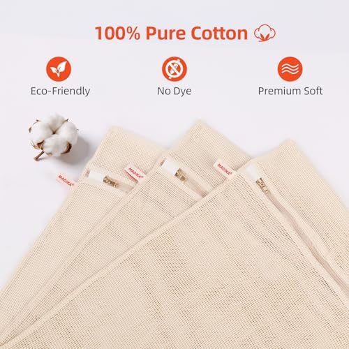 MADIKA 100% Pure Cotton Mesh Laundry Bags Large, Premium Soft, No Dye - Image 4