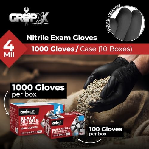 London Labs Black Nitrile Gloves Disposable Latex Free & Powder Free, 4 Mil - Image 2